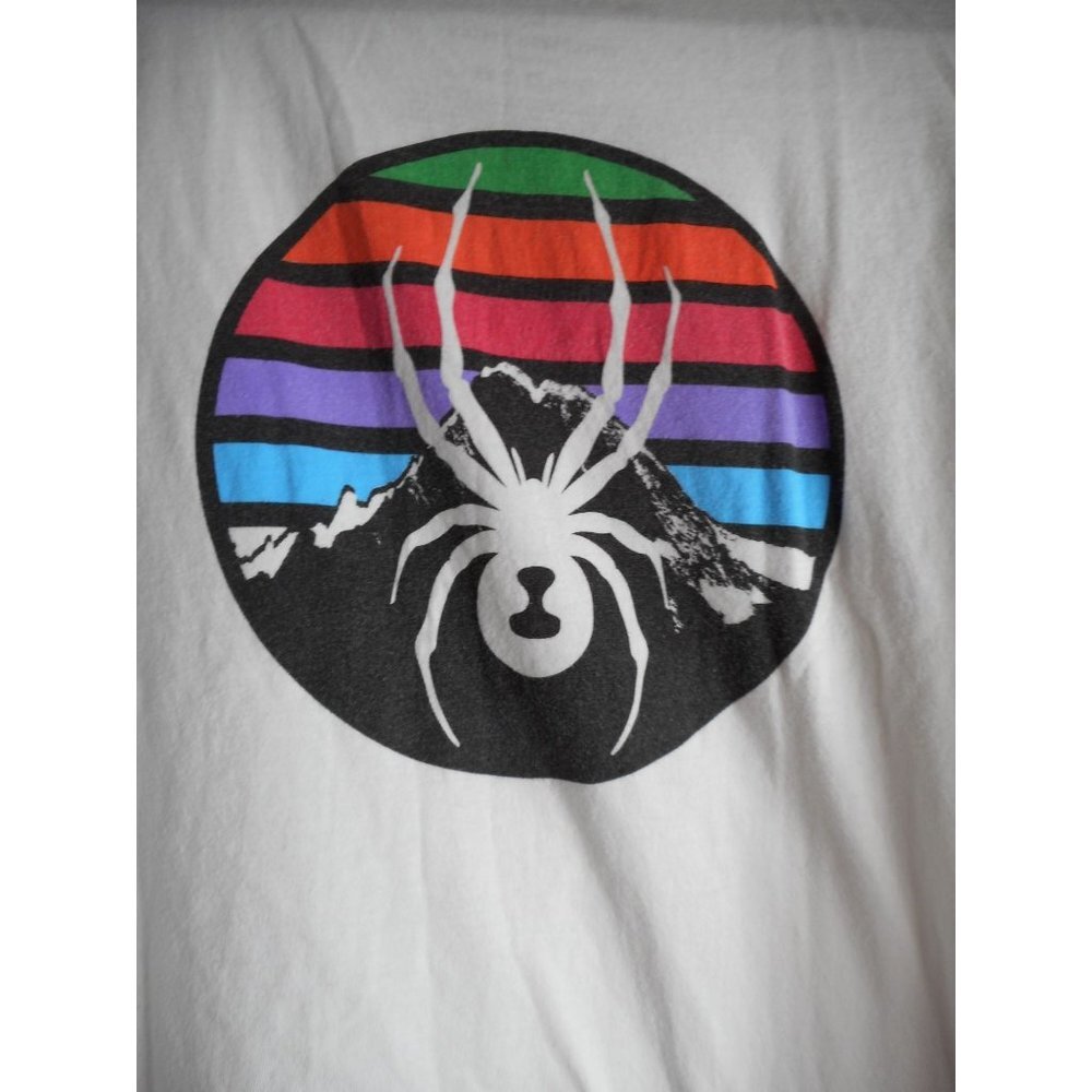 Spyder 100% Organic Cotton White Graphic Tee T-Shirt Double Sided Sz L rainbow
